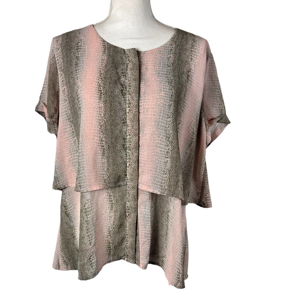 NY Collection Pink and Taupe Short Sleeve Layered Blouse